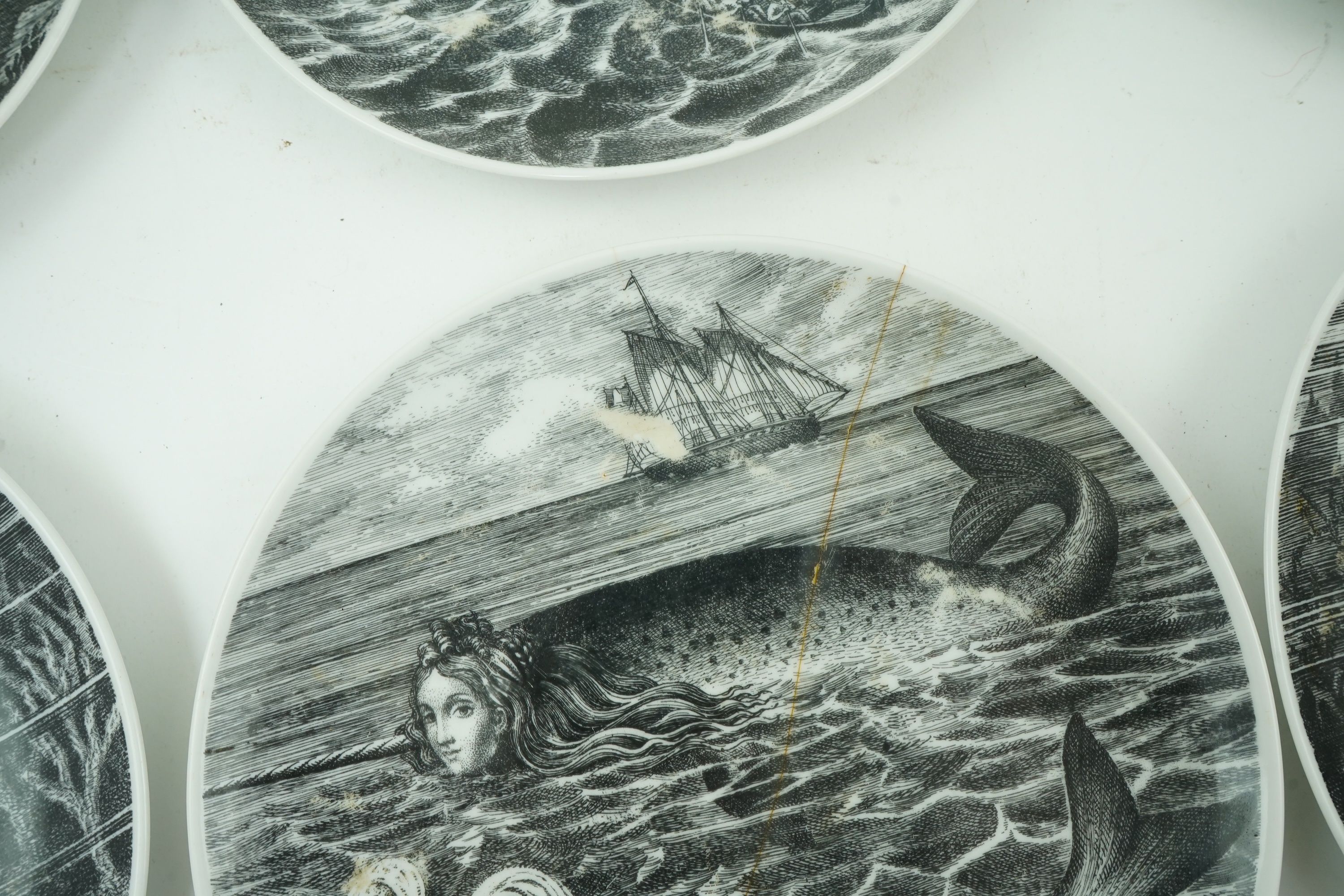 Piero Fornasetti (Italian, 1913-1988): Six ‘Sirene’ plates